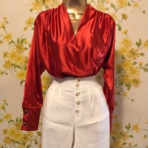 Satin Surplice Plunge Neck Bodysuit size M